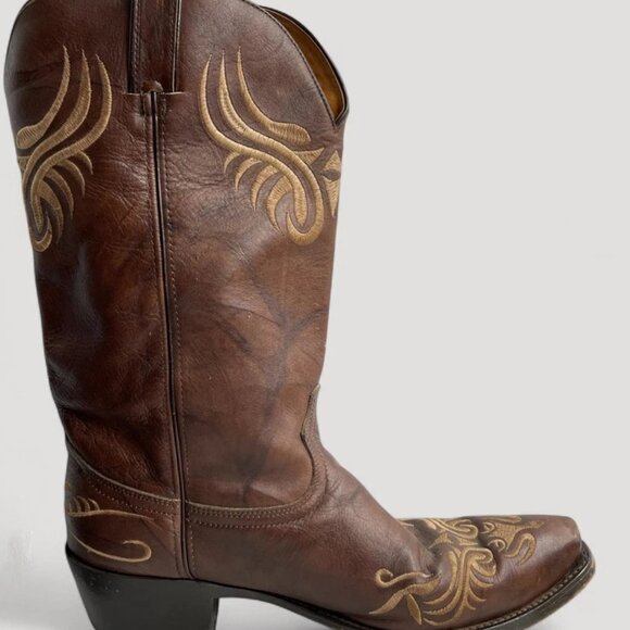 Santa Fe Brown Embroidered Cowboy Western Leather Boots Men's 11.5 D - Picture 3 of 12